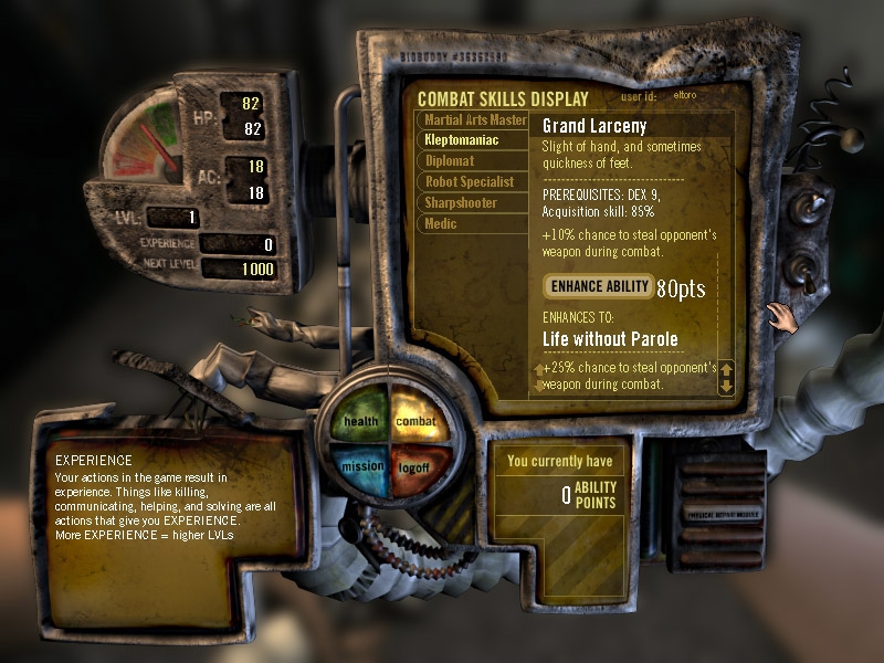 Level-ups allow for new abilities.<br />
<br />
Screenshot from the Static tech-demo<br />...