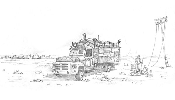 A concept art from an upcoming Russian post-apocalyptic cRPG.