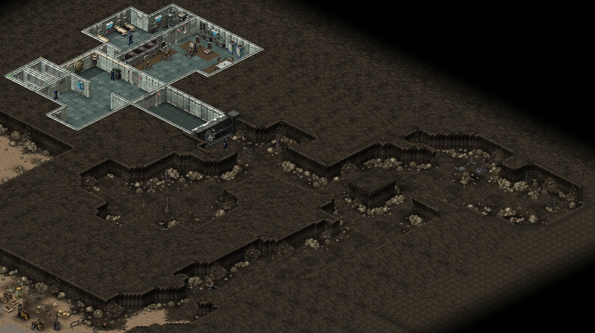 Fallout locations as Tactics maps as prepared by our reader, Working.<br />
<br />
Cave...