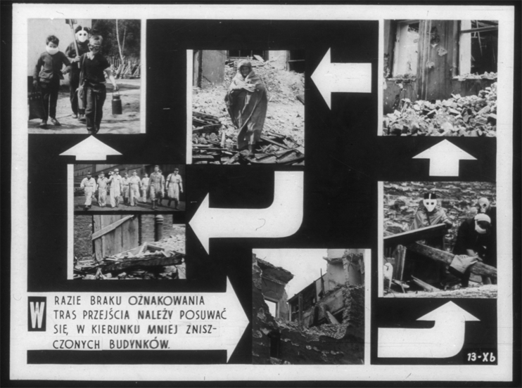 In case there are no marked trails, you should proceed towards less destroyed buildings.