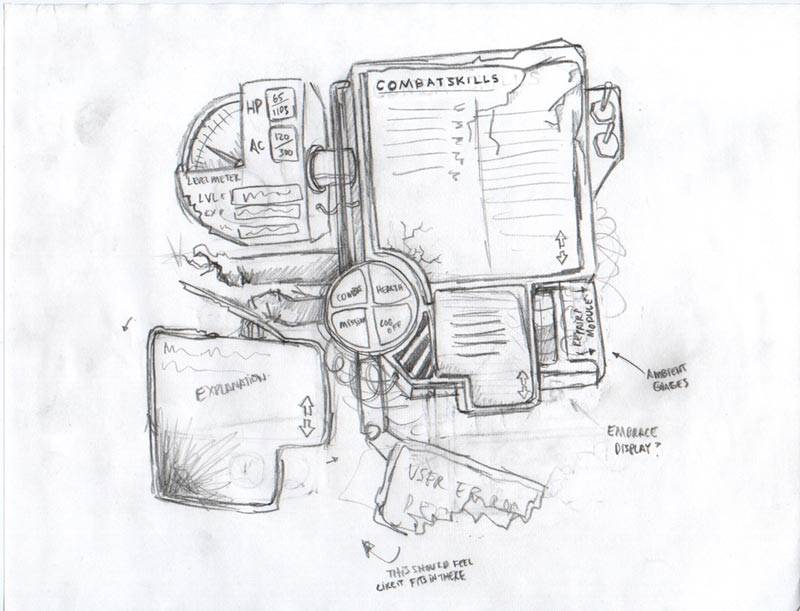 Concept art for the in-game menu, based around the BioBuddy.