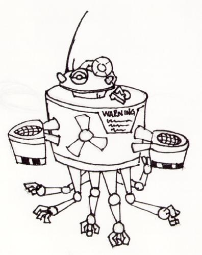 Mr Handy from the original GURPS design doc.<br />
Drawn by Chris Taylor. As he notes himself,...
