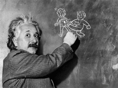 A. Einstein demonstrates the General Theory of Moral Relativity. Or something like that.