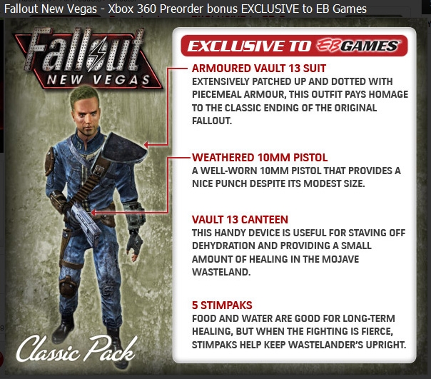 Fallout New Vegas Classic Pack pre-order as seen on EB Games