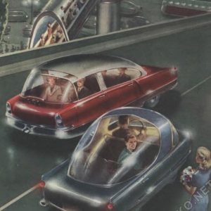 Various cars, pedestrian bridge