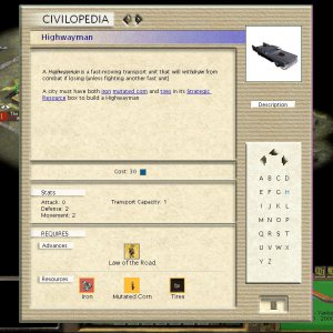 Fallout: RoC Civilopedia View screen